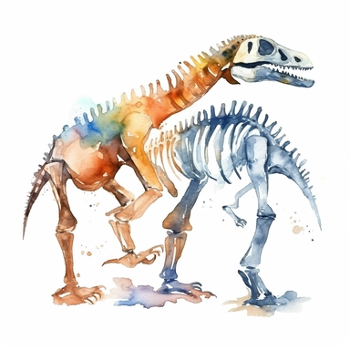 Watercolor dinosaur bones clipart, white isolated background, space out, hd