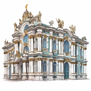 clipart Hermitage Museum, St. Petersburg, Russia, photo realistic, white background
