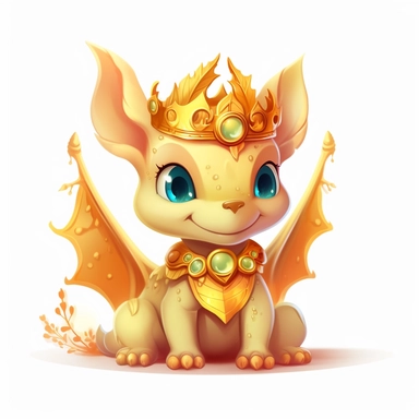 Cute dragon clipart, wearing a golden crown