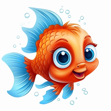 Clipart illustration cute friendly baby smaill fish white background