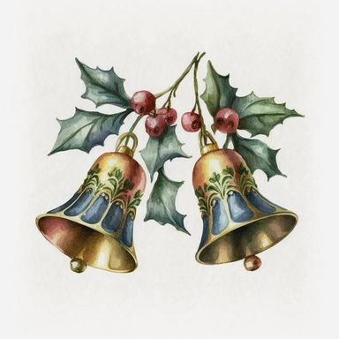 Christmas bells,Watercolor style, Clipart,highly detailed on white background