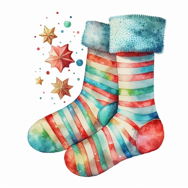 watercolor christmas socks decoration,clipart,on white background