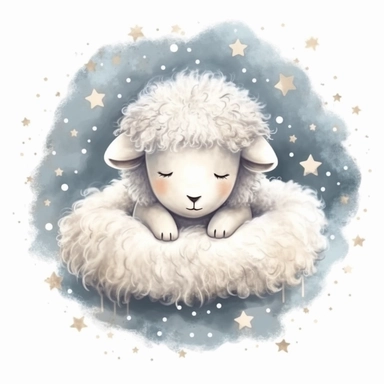 Cute sheep illustration by willows character, realistic adorable sheep sleeping on a soft moon surrounded by stars, sleepy happy clipart, nursery style clipart, Nursery Animals Art, Kids Wall Art, Kids Room Decor, Baby Room Decor, isolated on white, ultra - detailed, high quality, ghibli style, award winning