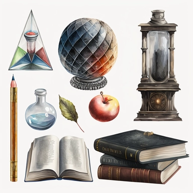Dark academic collection, white background, watercolor, hyperrealism, high detail, separate elements, set, clipart