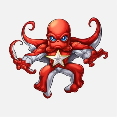 octopus like a superhero, clip art, in the style of herb, white background, extremaly high quality, 32k