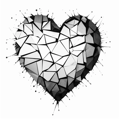 broken heart, one line, black and white, Clipart, white background, no text, no caption