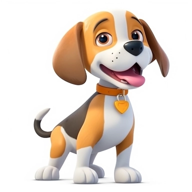 oilpainting, 2d icon of a super cute cartoon smiling beagle standing proud clipart full body, 3d rendering, white background, clean