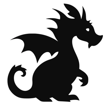 silhouette decal simple, black and white, cutout clipart, cute baby fire dragon,
