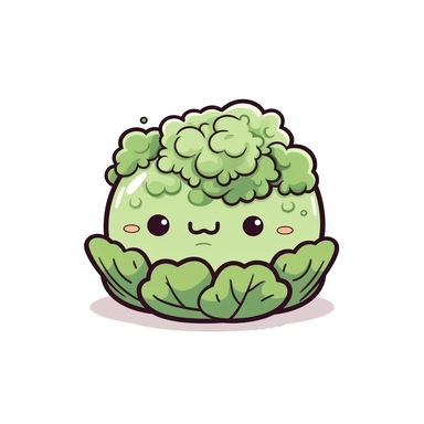cute clipart icon of lettuce, kawaii, anime style, in white background, soft color blending, rounded