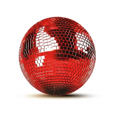 glitter disco ball, detailed, red, clipart, white background