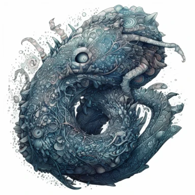 clipart,white background,Coral, in the style of light navy and dark cyan, intricate use of hatching, hyperrealistic marine life, manticore, gothic references, masterful shading, captivating figures