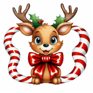 clipart with white background, Rudolph the Red NOsed Reindeer with pretty Christmas bow as a partial page border, clearly defined separate image, high quality--ar3:4-no mockups, watermarks, numbers, writing, letters--q2--v5.1--s1000