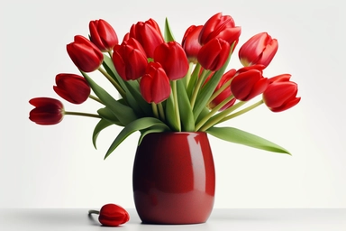 clipart simple vase of red tulips high quality isolated on white desktop background