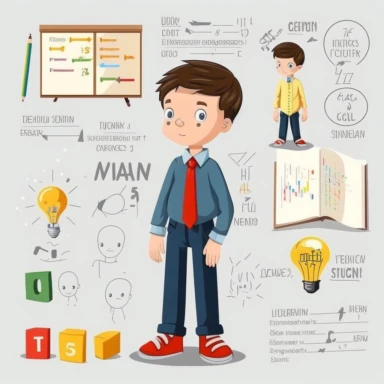 male child basic learning method, full body, cartoon, vector, sharp focus, super detailed, illustration, 16:9, v4, q2, 16k, High quality, clipart