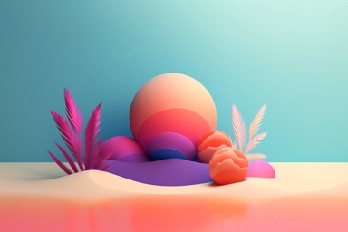 3d abstract summer nature beach object clipart with Gradient Color Overlay Background, minimal, soft color, artistic, high resolution, 8K,