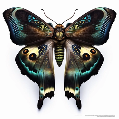 Best Colorful, a Moth Clipart, fantasy Moth Png, exotic moth, vibrant colours, white background, no text, front look, A captivating mystical moth clipart in deep black, its ethereal wings adorned with subtle iridescent patterns that seem to dance in the d
