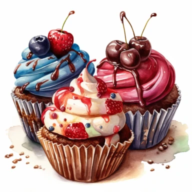 An intricately detailed watercolor clipart illustration displaying an ultra-realistic [specific design idea, like  cupcakes decorated with chocolate and waffle  ], isolated on a white background, in the style of ultra-detailed watercolor clipart illustrations, HDR watercolor clipart illustrations, 32K watercolor clipart illustrations, hyperrealistic watercolor clipart illustrations, ultra-intricate watercolor clipart illustrations, high-resolution watercolor clipart illustrations, high-definitio