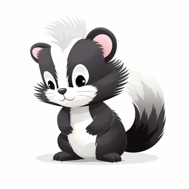 cute baby Skunk clipart, happy, animal only, isolated on white background, illustration, pastel colors, no shadow, vector, high definition, Full HD, 8k