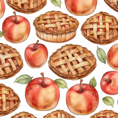 Apple pie repeating patterns full Whole Pie for wallpaper in watercolor in medieval cartoon grunge style clipart on white background