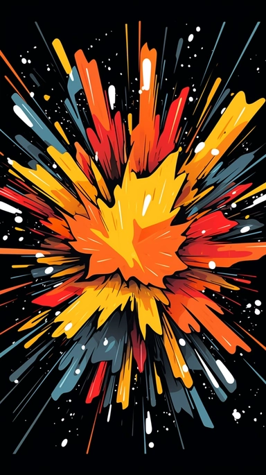 cartoon explosion Clip art style Jagged clean red orange yellow colors Black background