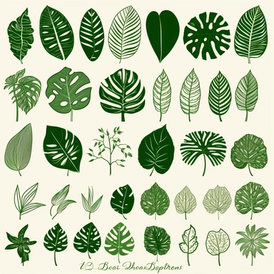 , 20 different Hawaii tropical leaves clipart designs, tropical leave Stencil Svg,Tropical Beach Summer Svg, leaves, Cricut Silhouette Cameo, Svg, Png, isolated image, displayed on a 4x5 grid, white background, mockup no shadow,