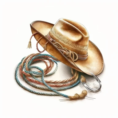 Beautiful cowboy lasso, white background, watercolor, hyperrealism, high detail, separate elements, set, clipart