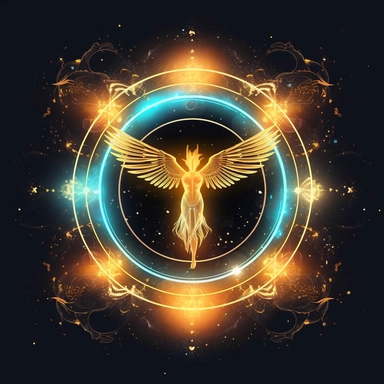 trasparent background abstract symbol simple faction D&D TTRPG angel halo figure magic circle with symbols, svg clipart magic tattoo abstract glowing halo golden space station, purifying fire glow