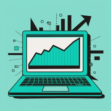 Increasing Web Traffic Graph on a Laptop Screen, Internet Marketing, Online Promotion, Flat design vector illustration, shade of cyan, #17E6E6, vector clipart, solid colors, black outline