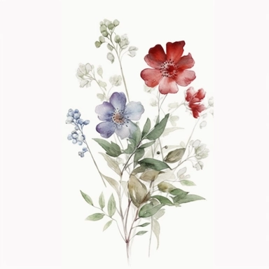 small red flower bouquet, delicate red flower, elegant, in the style of watercolor painting, etsy clipart, marriage flower clipart, white background, red flowers