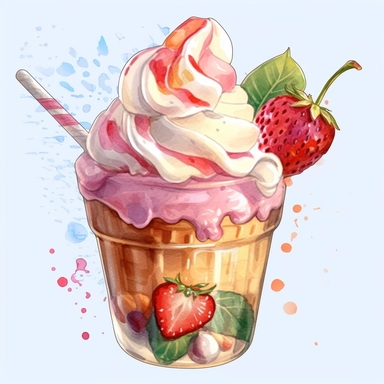 Gelato: Italian-style ice cream, often served with a variety of flavors and toppings, watercolor clipart illustration, flat blank transparent background, food photography, soft cinematic lights, juicy, bright, high quality, ultra detailed, 32k