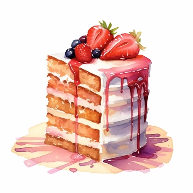 cake, watercolor style, clear lines, clip art