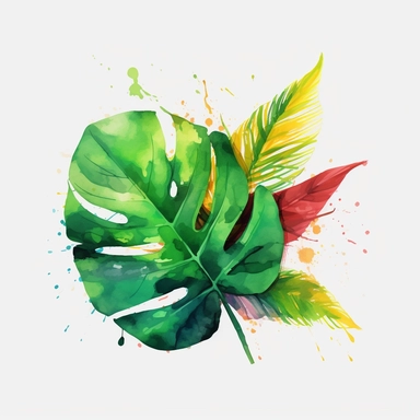 leave, lovely looking, vibrant colors, include green, summer vibe, 4k, professional sketch, water colors, clipart, solid background