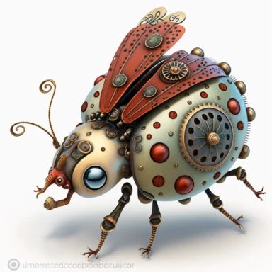 clip art of steampunk style a single ladybug spreading its wings, no text, white background