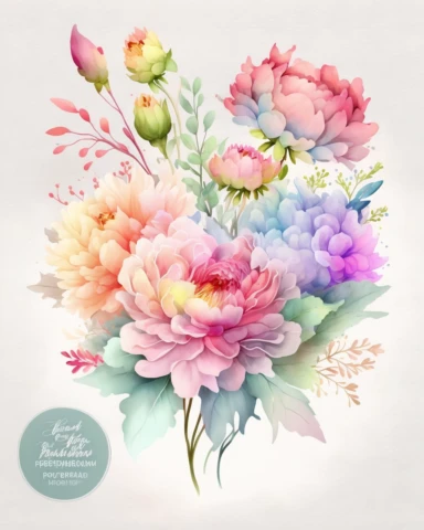 soft colorful neon pastel colored floral arrangement clipart, soft and subtle, colorful neon fairy pastel colors watercolor style, fawncore, plain white background, colorful neon pastel roses peonies gerberas tulips, excellent depth of shading in soft watercolor style, neon pastel colorful soft watercolor artwork, plain white background for transparent editing