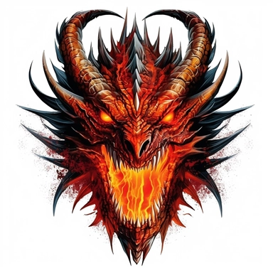 Create a stunning clipart of an enormous dragon majestically crowned with brilliant flames. The dragon should be drawn in a realistic style, with careful attention to detail, capturing the intricacies of its scales and its piercing gaze. The flames should be fierce and dramatic, giving the dragon a formidable presence. To add a touch of artistic flair, create the drawing in a gorgeous watercolor style against a plain, high contrasted background, giving the dragon an ethereal and mystical quality