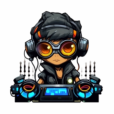 adorable simple cyberpunk Dj clipart, white background, adobe illustrator vector