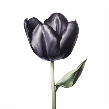 hyperrealism painting , a black tulip , white background, watercolor style, farmhouse chic, tempera clipart
