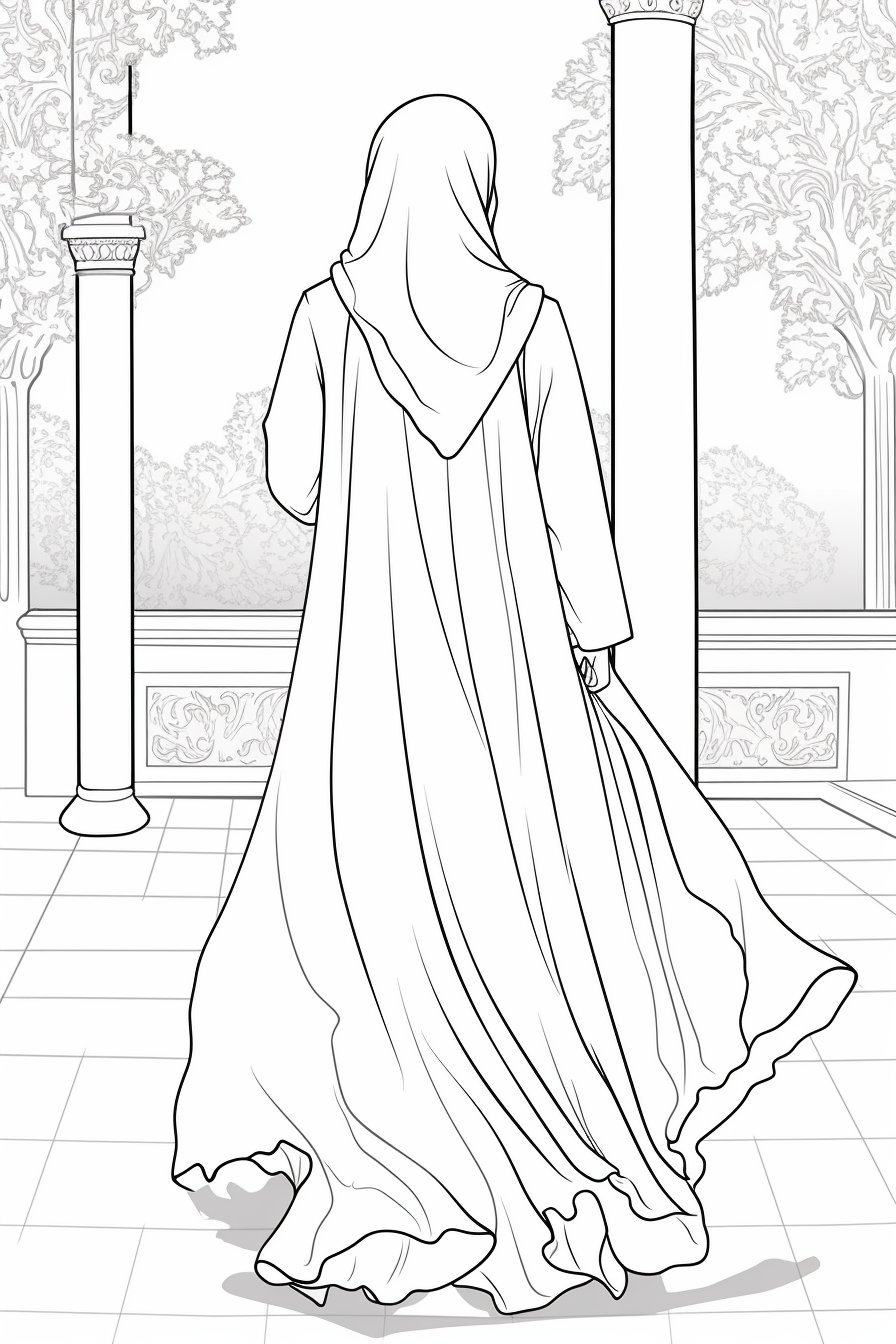 coloring page of a Hijabi woman back full body view clipart ...