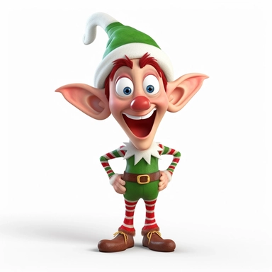clipart of a crazy christmas elf, there is a funny face on it, cartoon, for kids, funny, pixar, 8k, white background, sharp focus, detailed,