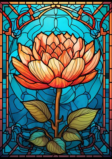 Art deco, stained glass, clipart, lotus, nature, vector, wood