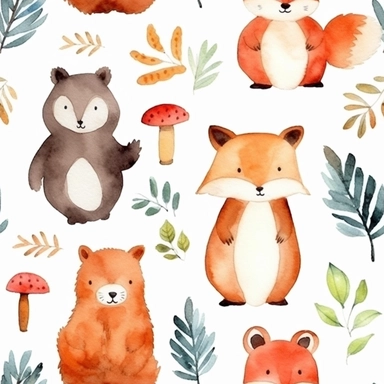 cute forest animals clipart, watercolor clipart, minimalist, bright colors, isolated white backround, 8k