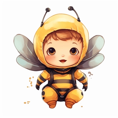 cute newborn baby wearing a honeybee costume clipart by studio ghibli on a white background