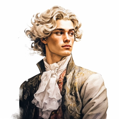 beautiful stunning handsome boy in vintage baroque fashion , paint art style, clipart, white background, superrealistic, one of a kind