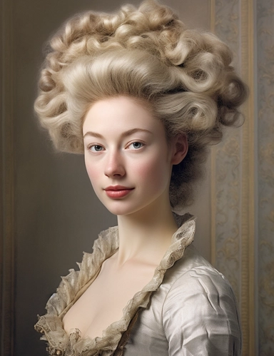 hasselblad 24 mm three quarters shot of a gorgeous realistic Queen Charlotte , clipart, Composition: Relaxed position with intricate high hairstyle, smiling, detailed natural skin, Style: Georgian Colonial, white background, hyperrealism, 32k