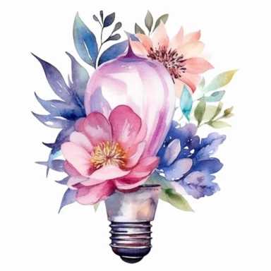 Watercolor Floral Lightbulb Clipart, isolated on white background