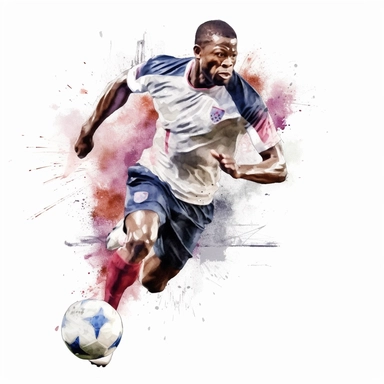 Award winning hyper detail watercolour, football player, white background, clipart