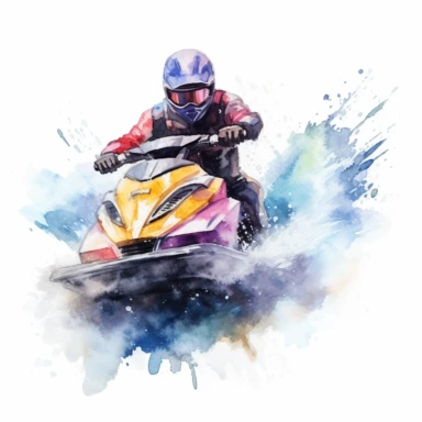 watercolor jetski clipart, white background