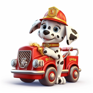 clipart of a cute dalmatian puppy driving a toy fire truck