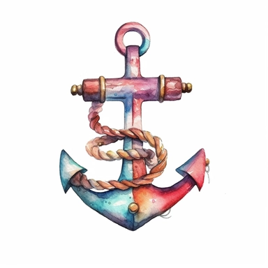 Watercolor clip art on white background, Cruise ship anchor, soft pastel, vintage, cinematic, dramatic, ultra realism,4k, very detailed, white background,