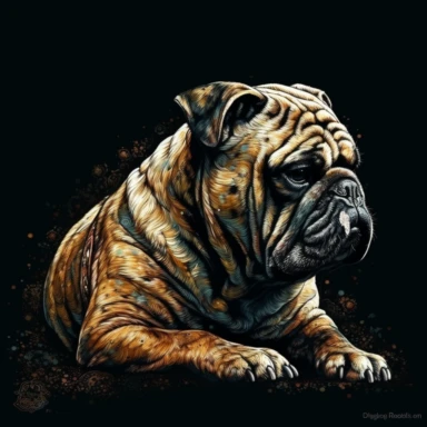a side wiew of bulldog lying clipart on a black background, birds wiew, style fusion, Serene, Arcade, Funky Seasons, full body, Texturing, Faded, Digital painting, olive colors, Dreamlike, hard lighting, Highly detailed, high quality